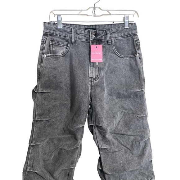 PrettyLittleThing Womens Grey Wash Ruched Straight Leg Jeans Size US 2 UK 6 - Picture 3 of 9